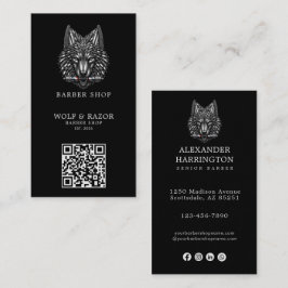 Tarjeta De Visita Logotipo de la Barbería Modern Silver Wolf Código 