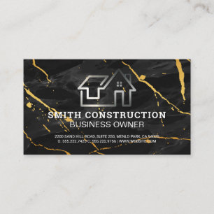 Tarjeta De Visita Logotipo de la casa   Fondo de oro de mármol negro