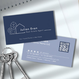 Tarjeta De Visita Logotipo de la casa moderna Navy agente inmobiliar