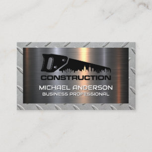 Tarjeta De Visita Logotipo de la ciudad de Saw   Construcción Metali