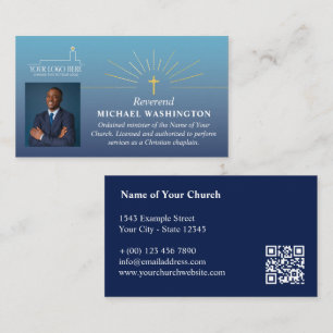 Tarjeta De Visita Logotipo de la Cruz de Oro Falso Azul de la Iglesi