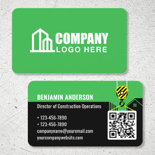 Tarjeta De Visita Logotipo de la empresa Contratista Código QR Verde