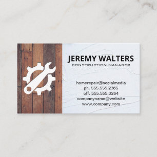 Tarjeta De Visita Logotipo de la llave de contacto   Fondo de madera