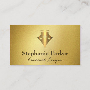Tarjeta De Visita Logotipo de la pluma de la fuente Gold Law   Fondo