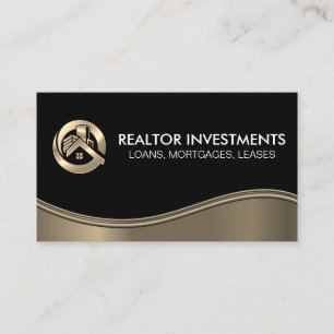Tarjeta De Visita Logotipo de la propiedad inmobiliaria Gold   Onda