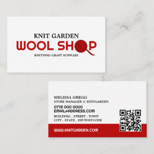 Tarjeta De Visita Logotipo de la Tienda de lana roja, tienda de punt