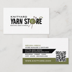 Tarjeta De Visita Logotipo de la tienda Green Yarn, tienda de punto,