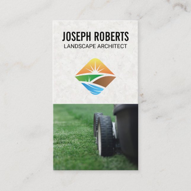 Tarjeta De Visita Logotipo de Landscape Architect | Lawnmower | Jard (Anverso)