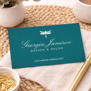 Tarjeta De Visita Logotipo de libélula de tipo elegante en verde azu