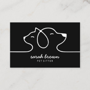 Tarjeta De Visita Logotipo de línea blanco y negro gato perro mascot