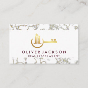 Tarjeta De Visita Logotipo de llave de bienes raíces Mármol dorado