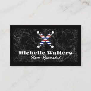 Tarjeta De Visita Logotipo de los postes de barbero   Mármol negro