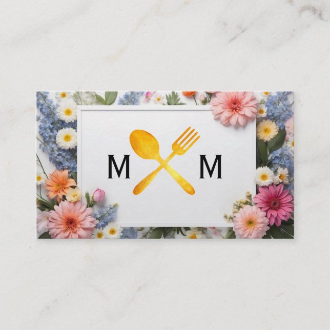 Tarjeta De Visita Logotipo de los utensilios de alimentación | Fondo (Anverso)