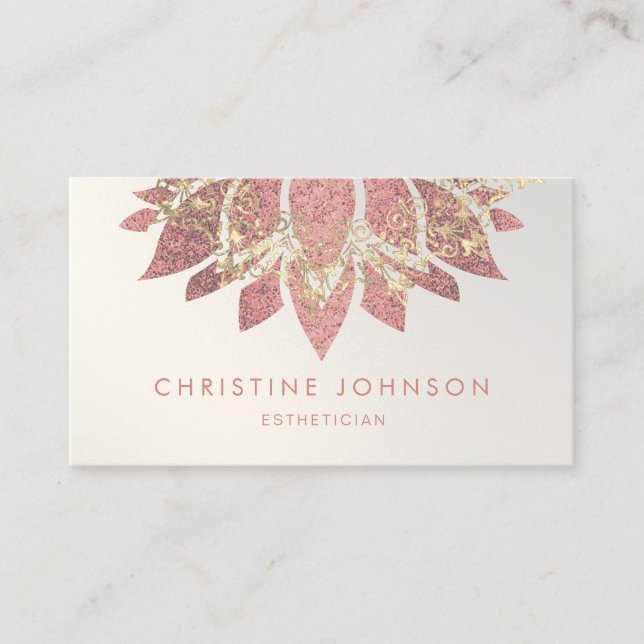 Tarjeta De Visita logotipo de loto de oro rosa (Anverso)