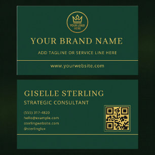 Tarjeta De Visita Logotipo de lujo verde dorado Código QR