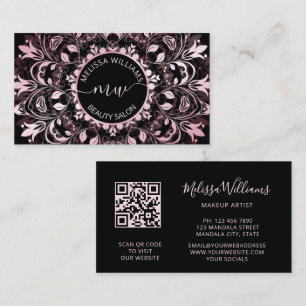 Tarjeta De Visita Logotipo de Mandala Metálico Brillante Rosa Negro