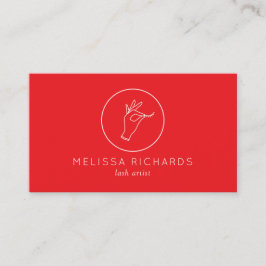 Tarjeta De Visita Logotipo de mano minimalista y pestañas rojo/rosa