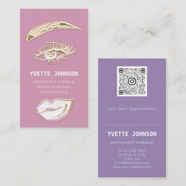 Tarjeta De Visita Logotipo de maquillaje permanente QRCode Lip rosa (Anverso / Reverso)
