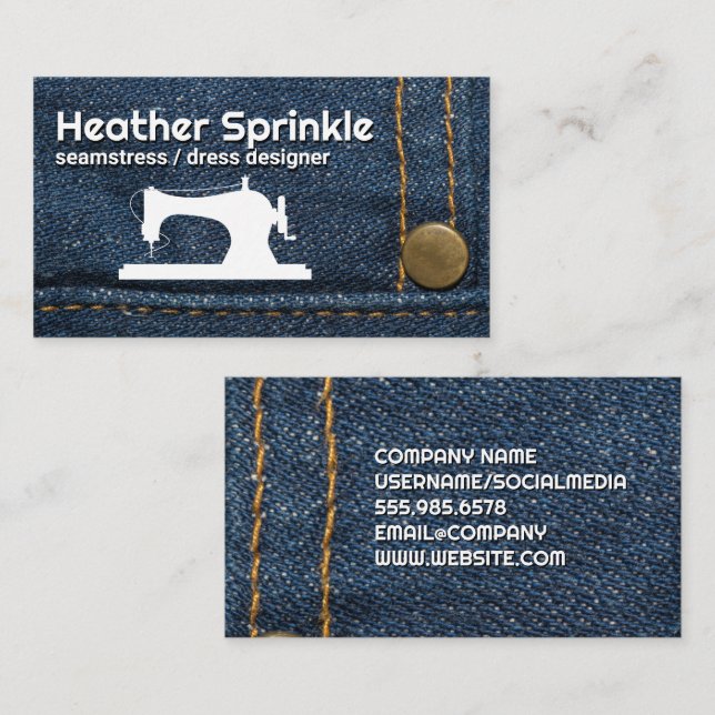 Tarjeta De Visita Logotipo de máquina de coser | Jeans | Stitching (Anverso / Reverso)