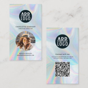 Tarjeta De Visita Logotipo de Marca Moderna Código QR Foto Holográfi