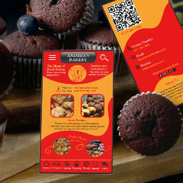 Tarjeta De Visita Logotipo de Marca Profesional QR de Panadería Rojo