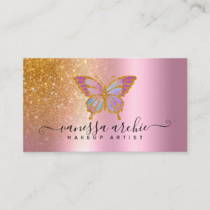 Tarjeta De Visita Logotipo de mariposa de Relieve metalizado rosado