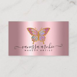 Tarjeta De Visita Logotipo de mariposa de Relieve metalizado rosado 