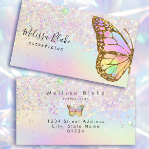 Tarjeta De Visita logotipo de mariposa en diseño falso purpurina pas