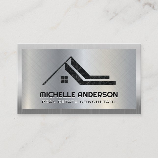 Tarjeta De Visita Logotipo de Mármol inmobiliario | Metálico (Anverso)