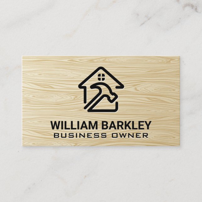 Tarjeta De Visita Logotipo de martillo residencial | Wood Grain Busi (Anverso)