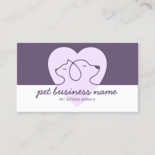 Tarjeta De Visita Logotipo de mascota perro gato corazón púrpura