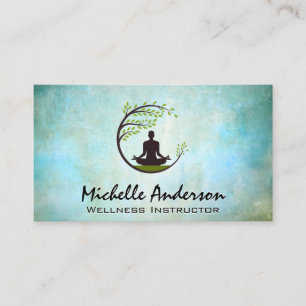 Tarjeta De Visita Logotipo de meditación de árbol redondo   Textura 