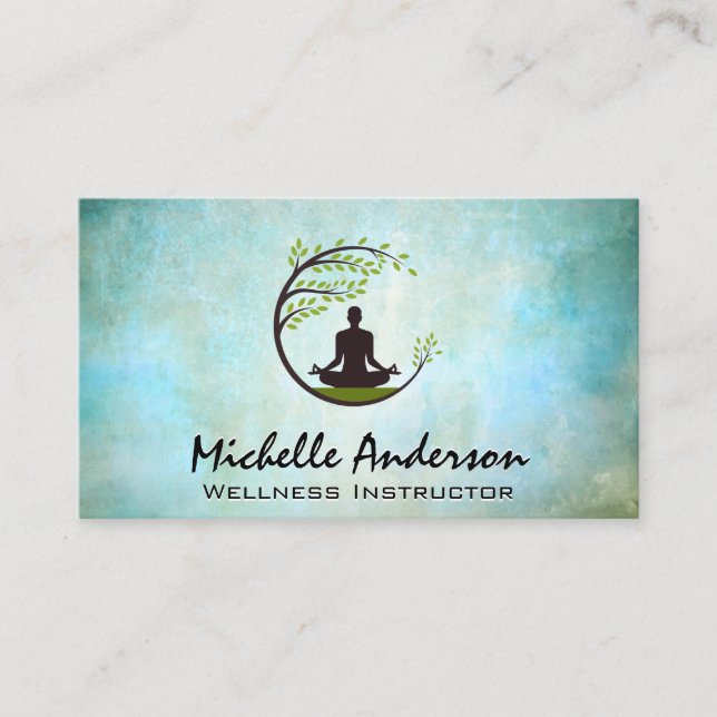 Tarjeta De Visita Logotipo de meditación de árbol redondo | Textura  (Anverso)