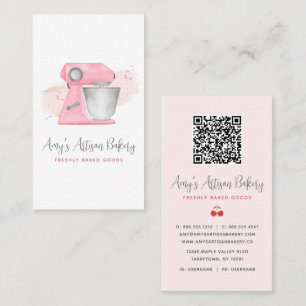 Tarjeta De Visita Logotipo de mezcladora de panadería rosa con códig