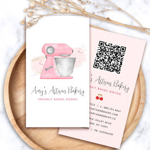 Tarjeta De Visita Logotipo de mezcladora de panadería rosa con códig