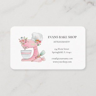 Tarjeta De Visita logotipo de mezcladora de pastel rosa Panadería