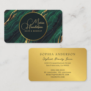 Tarjeta De Visita Logotipo de moda Gold Sparkly & Dark Green Agate P