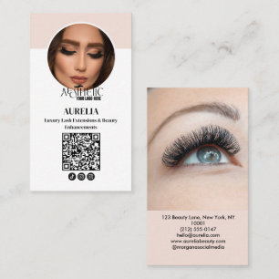 Tarjeta De Visita Logotipo de Modern Lashes Qr Code Foto Rosa Rubor