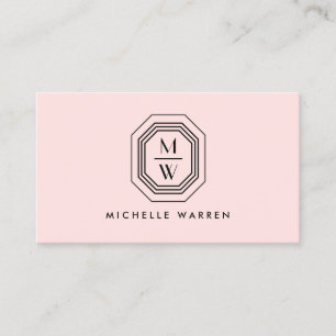 Tarjeta De Visita Logotipo de monograma apilado Art Deco en rosa