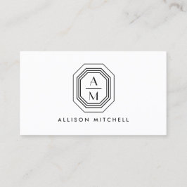 Tarjeta De Visita Logotipo de Monograma apilado Art Deco Negro/Blanc