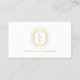 Tarjeta De Visita Logotipo de Monograma apilado Art Deco Oro/Blanco