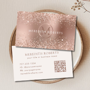 Tarjeta De Visita Logotipo de monograma con brillo dorado rosado