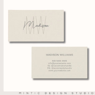 Tarjeta De Visita Logotipo de Monograma Crema Minimalista Moderna