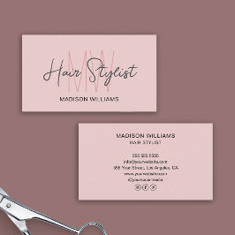 Tarjeta De Visita Logotipo de monograma de Hair Stylist Rubor Pink