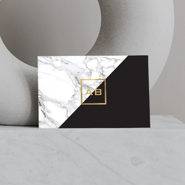 Tarjeta De Visita Logotipo de Monograma de Mármol Geométrico Moderno (Subido por el creador)
