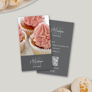Tarjeta De Visita Logotipo de monograma de panadería Cupcake Foto QR