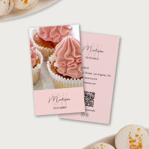 Tarjeta De Visita Logotipo de monograma de panadería Cupcake Foto QR