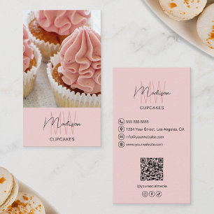 Tarjeta De Visita Logotipo de Monograma de Panadería Foto QR Rosa