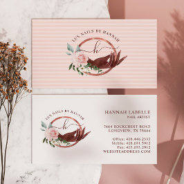 Tarjeta De Visita Logotipo de Monograma del Salón de Manicura Floral