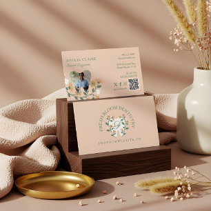 Tarjeta De Visita Logotipo de Monograma Dental de Flor en Flor Elega